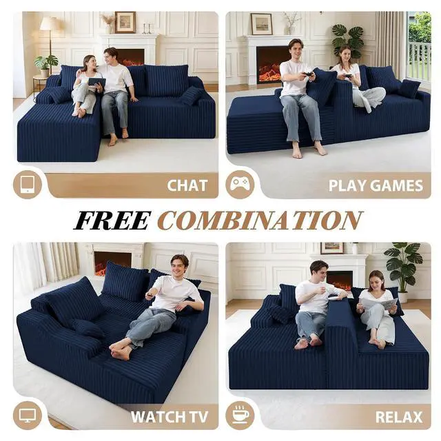 Alt view image 5 of 7 - 94" L-Shape Modular Sectional Sofa Couch for Living Room, No Assembly Required, Boneless Couch with Deep Seat for Living Room Bedroom, No Assembly Required (Bule,Left)