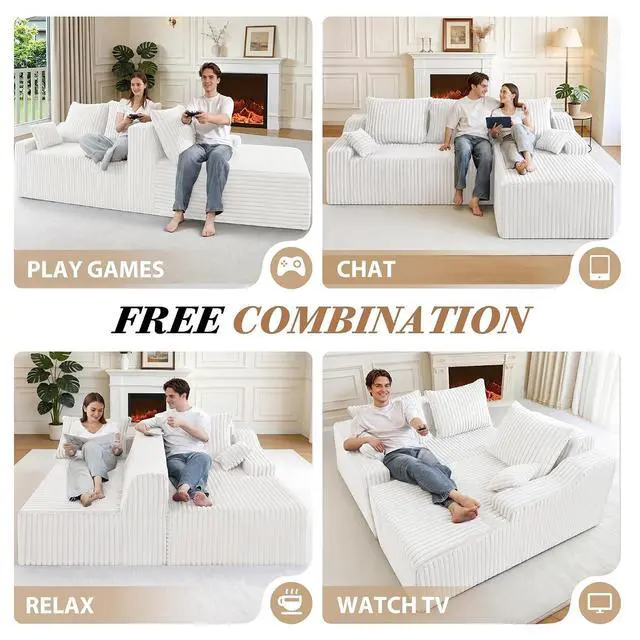 Alt view image 5 of 7 - 94" L-Shape Modular Sectional Sofa Couch for Living Room, No Assembly Required, Boneless Couch with Deep Seat for Living Room Bedroom, No Assembly Required (Beige,Right)