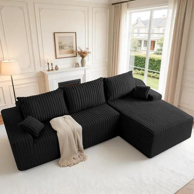 Alt view image 7 of 7 - 94" L-Shape Modular Sectional Sofa Couch for Living Room, No Assembly Required, Boneless Couch with Deep Seat for Living Room Bedroom, No Assembly Required (Black,Right)