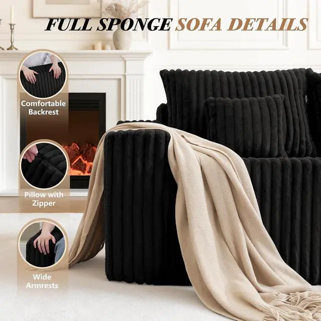 Alt view image 6 of 7 - 94" L-Shape Modular Sectional Sofa Couch for Living Room, No Assembly Required, Boneless Couch with Deep Seat for Living Room Bedroom, No Assembly Required (Black,Right)