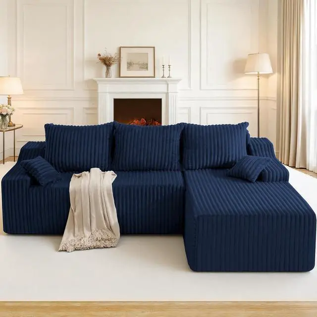 Main image of 94" L-Shape Modular Sectional Sofa Couch for Living Room, No Assembly Required, Boneless Couch with Deep Seat for Living Room Bedroom, No Assembly Required (Bule,Right)