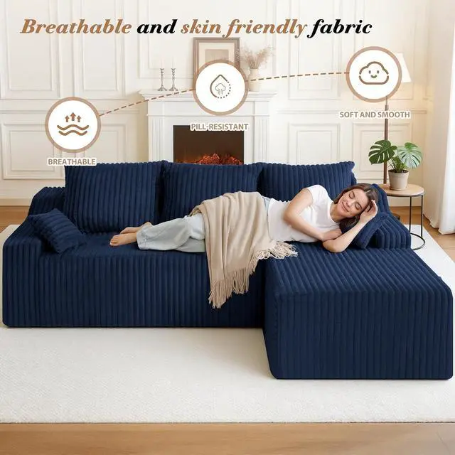 Alt view image 3 of 7 - 94" L-Shape Modular Sectional Sofa Couch for Living Room, No Assembly Required, Boneless Couch with Deep Seat for Living Room Bedroom, No Assembly Required (Bule,Right)