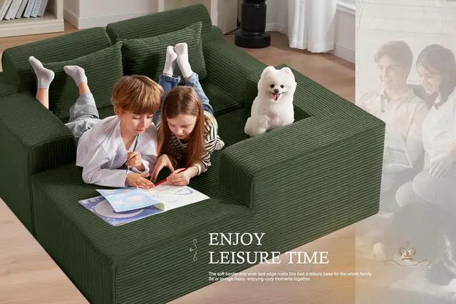 Alt view image 4 of 7 - Sectional Couches for Living Room,No Assembly L Shaped Couch 105" Modular Sectional Sofa Couch with Deep Seat,Cloud Couches Furniture Sets for Apartment,Corduroy (Green, Right Facing)