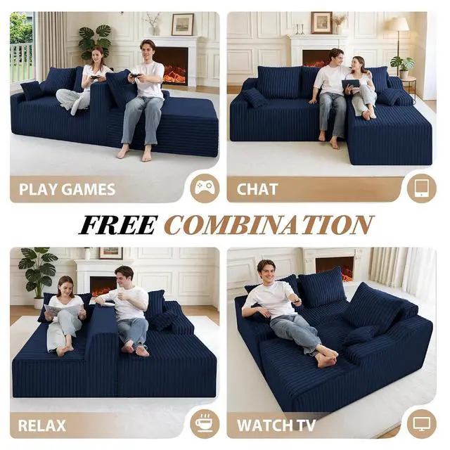 Alt view image 5 of 7 - 94" L-Shape Modular Sectional Sofa Couch for Living Room, No Assembly Required, Boneless Couch with Deep Seat for Living Room Bedroom, No Assembly Required (Bule,Right)