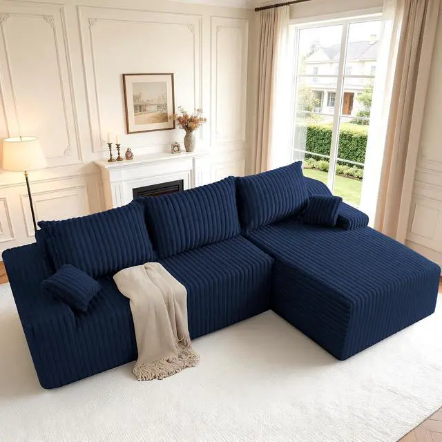 Alt view image 7 of 7 - 94" L-Shape Modular Sectional Sofa Couch for Living Room, No Assembly Required, Boneless Couch with Deep Seat for Living Room Bedroom, No Assembly Required (Bule,Right)