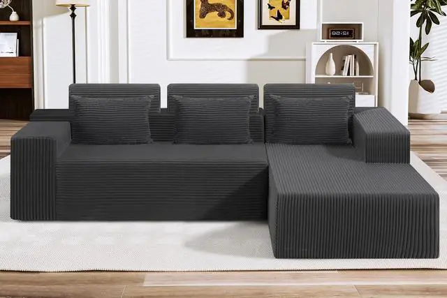 Main image of Sectional Couches for Living Room,No Assembly L Shaped Couch 105" Modular Sectional Sofa Couch with Deep Seat,Cloud Couches Furniture Sets for Apartment,Corduroy (Dark Grey, Right Facing)