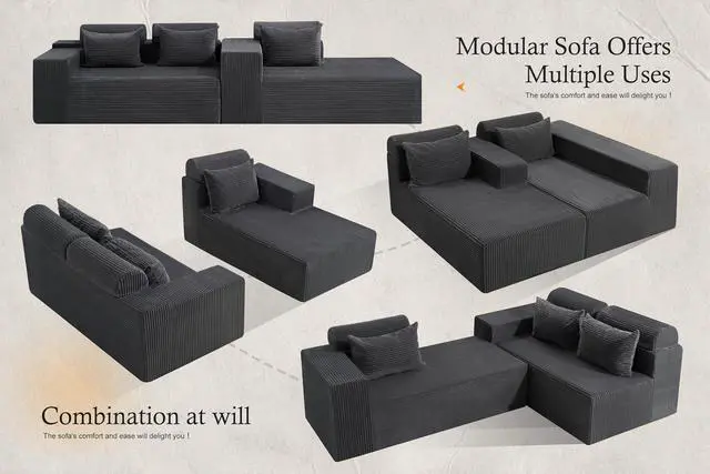Alt view image 6 of 7 - Sectional Couches for Living Room,No Assembly L Shaped Couch 105" Modular Sectional Sofa Couch with Deep Seat,Cloud Couches Furniture Sets for Apartment,Corduroy (Dark Grey, Right Facing)