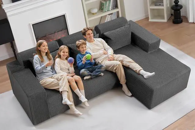 Alt view image 5 of 7 - Sectional Couches for Living Room,No Assembly L Shaped Couch 105" Modular Sectional Sofa Couch with Deep Seat,Cloud Couches Furniture Sets for Apartment,Corduroy (Dark Grey, Right Facing)