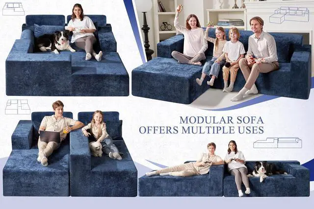 Alt view image 7 of 7 - 105" L-Shape Modular Sectional Sofa Couch for Living Room,No Assembly Required,Modular Comfy Sofa with Deep Seat for Living Room Bedroom,Luxury Distressed Velvet(Left,Blue)
