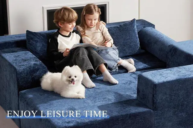 Alt view image 4 of 7 - 105" L-Shape Modular Sectional Sofa Couch for Living Room,No Assembly Required,Modular Comfy Sofa with Deep Seat for Living Room Bedroom,Luxury Distressed Velvet(Right,Blue)