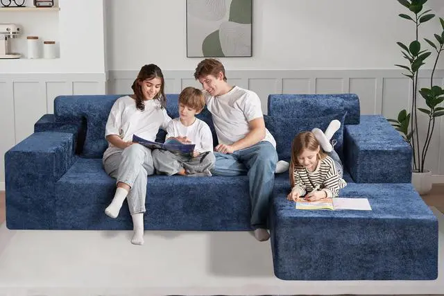 Alt view image 6 of 7 - 105" L-Shape Modular Sectional Sofa Couch for Living Room,No Assembly Required,Modular Comfy Sofa with Deep Seat for Living Room Bedroom,Luxury Distressed Velvet(Right,Blue)