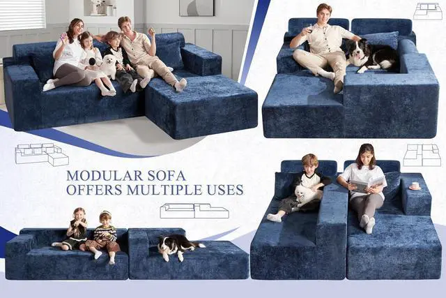 Alt view image 7 of 7 - 105" L-Shape Modular Sectional Sofa Couch for Living Room,No Assembly Required,Modular Comfy Sofa with Deep Seat for Living Room Bedroom,Luxury Distressed Velvet(Right,Blue)