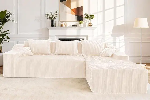 Main image of 101'' Modular Sectional Sofa Cloud Couch with Deep Seat, Modern L-Shaped Convertible Couches Upholstered Couch with Chaise for Living Room Bedroom(Beige, Right-Facing Chaise)