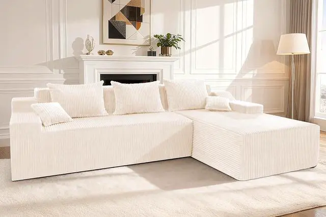 Alt view image 3 of 7 - 101'' Modular Sectional Sofa Cloud Couch with Deep Seat, Modern L-Shaped Convertible Couches Upholstered Couch with Chaise for Living Room Bedroom(Beige, Right-Facing Chaise)