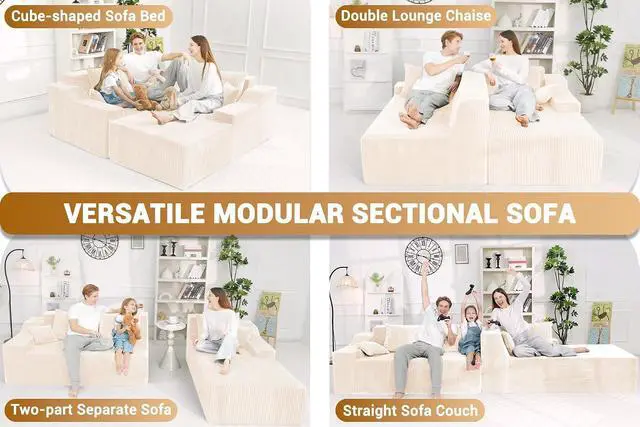 Alt view image 6 of 7 - 101'' Modular Sectional Sofa Cloud Couch with Deep Seat, Modern L-Shaped Convertible Couches Upholstered Couch with Chaise for Living Room Bedroom(Beige, Right-Facing Chaise)
