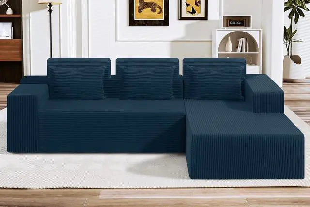 Main image of Sectional Couches for Living Room,No Assembly L Shaped Couch 105" Modular Sectional Sofa Couch with Deep Seat,Cloud Couches Furniture Sets for Apartment,Corduroy (Blue, Right Facing)