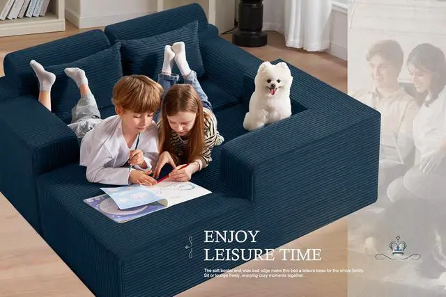Alt view image 4 of 7 - Sectional Couches for Living Room,No Assembly L Shaped Couch 105" Modular Sectional Sofa Couch with Deep Seat,Cloud Couches Furniture Sets for Apartment,Corduroy (Blue, Right Facing)