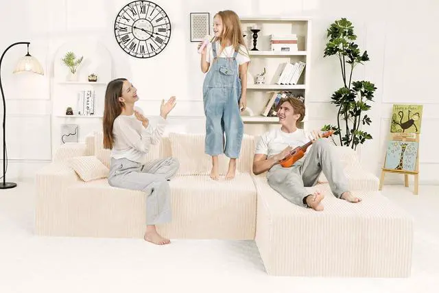 Alt view image 7 of 7 - 101'' Modular Sectional Sofa Cloud Couch with Deep Seat, Modern L-Shaped Convertible Couches Upholstered Couch with Chaise for Living Room Bedroom(Beige, Right-Facing Chaise)
