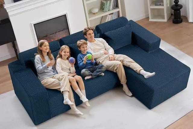 Alt view image 5 of 7 - Sectional Couches for Living Room,No Assembly L Shaped Couch 105" Modular Sectional Sofa Couch with Deep Seat,Cloud Couches Furniture Sets for Apartment,Corduroy (Blue, Right Facing)