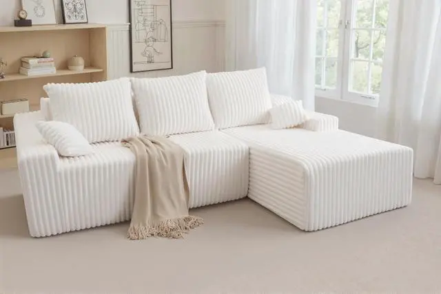 Alt view image 3 of 7 - 94'' Cloud Sectional Couch, Boneless Sofa with Deep Seat, Modular Comfy L-Shape Couch with Chaise for Living Room Bedroom, No Assembly Required(Beige,Right Facing Chaise)