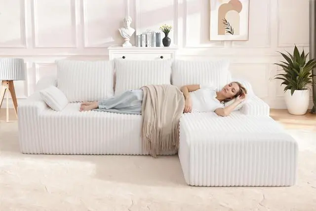 Alt view image 4 of 7 - 94'' Cloud Sectional Couch, Boneless Sofa with Deep Seat, Modular Comfy L-Shape Couch with Chaise for Living Room Bedroom, No Assembly Required(Beige,Right Facing Chaise)