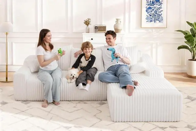 Alt view image 5 of 7 - 94'' Cloud Sectional Couch, Boneless Sofa with Deep Seat, Modular Comfy L-Shape Couch with Chaise for Living Room Bedroom, No Assembly Required(Beige,Right Facing Chaise)