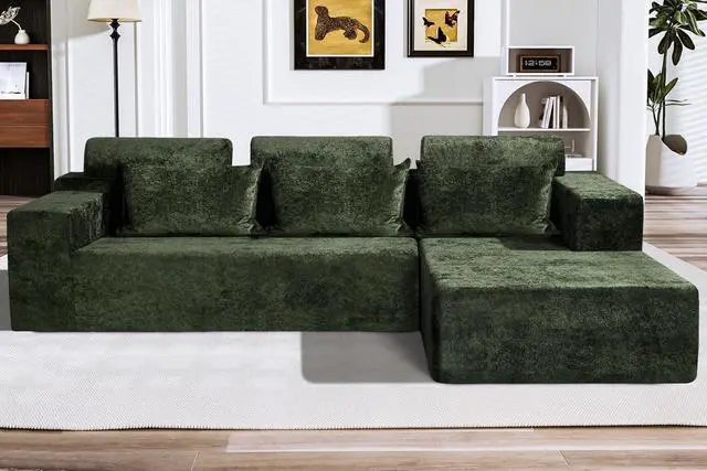 Main image of 105" L-Shape Modular Sectional Sofa Couch for Living Room,No Assembly Required,Modular Comfy Sofa with Deep Seat for Living Room Bedroom,Luxury Distressed Velvet(Right,Green)