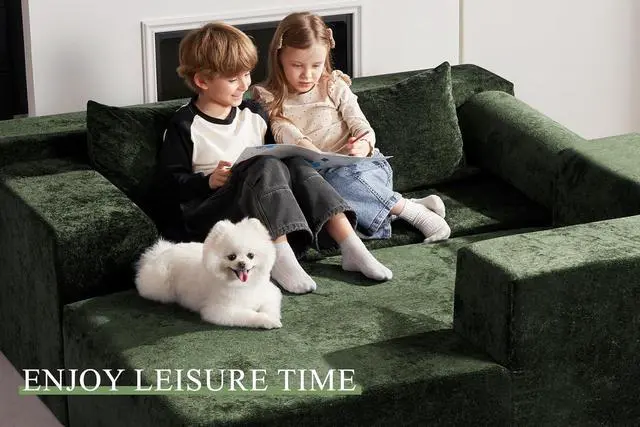 Alt view image 4 of 7 - 105" L-Shape Modular Sectional Sofa Couch for Living Room,No Assembly Required,Modular Comfy Sofa with Deep Seat for Living Room Bedroom,Luxury Distressed Velvet(Right,Green)