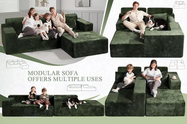 Alt view image 6 of 7 - 105" L-Shape Modular Sectional Sofa Couch for Living Room,No Assembly Required,Modular Comfy Sofa with Deep Seat for Living Room Bedroom,Luxury Distressed Velvet(Right,Green)