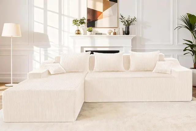 Main image of 101'' Modular Sectional Sofa Cloud Couch with Deep Seat, Modern L-Shaped Convertible Couches Upholstered Couch with Chaise for Living Room Bedroom(Beige, Left-Facing Chaise)