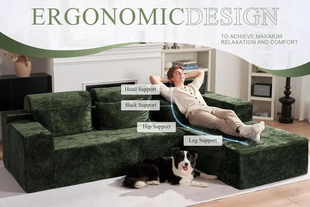 Alt view image 7 of 7 - 105" L-Shape Modular Sectional Sofa Couch for Living Room,No Assembly Required,Modular Comfy Sofa with Deep Seat for Living Room Bedroom,Luxury Distressed Velvet(Right,Green)