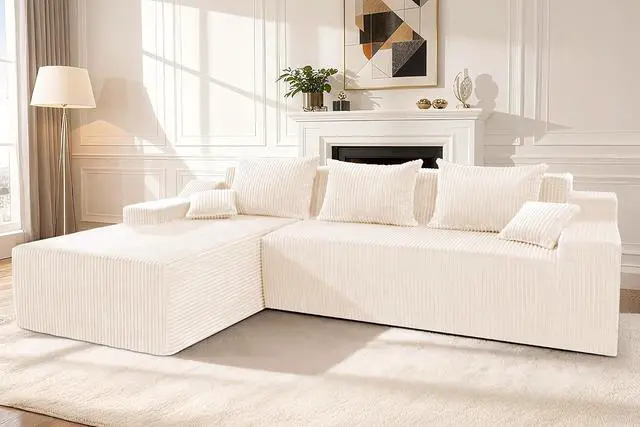 Alt view image 3 of 7 - 101'' Modular Sectional Sofa Cloud Couch with Deep Seat, Modern L-Shaped Convertible Couches Upholstered Couch with Chaise for Living Room Bedroom(Beige, Left-Facing Chaise)