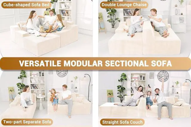 Alt view image 6 of 7 - 101'' Modular Sectional Sofa Cloud Couch with Deep Seat, Modern L-Shaped Convertible Couches Upholstered Couch with Chaise for Living Room Bedroom(Beige, Left-Facing Chaise)