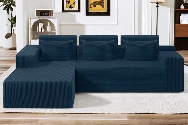 Main image of Sectional Couches for Living Room,No Assembly L Shaped Couch 105" Modular Sectional Sofa Couch with Deep Seat,Cloud Couches Furniture Sets for Apartment,Corduroy (Blue, Left Facing)