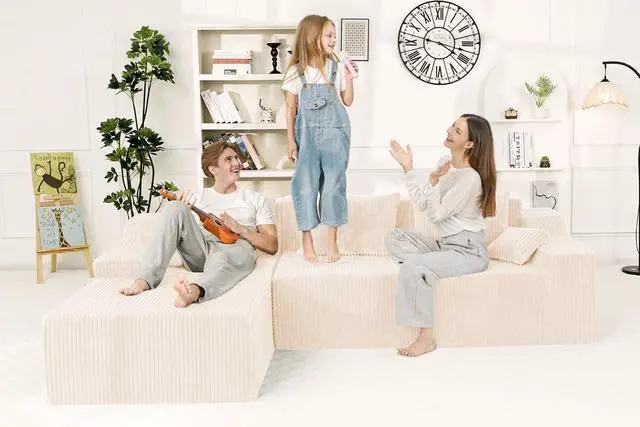 Alt view image 7 of 7 - 101'' Modular Sectional Sofa Cloud Couch with Deep Seat, Modern L-Shaped Convertible Couches Upholstered Couch with Chaise for Living Room Bedroom(Beige, Left-Facing Chaise)