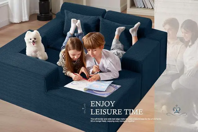Alt view image 4 of 7 - Sectional Couches for Living Room,No Assembly L Shaped Couch 105" Modular Sectional Sofa Couch with Deep Seat,Cloud Couches Furniture Sets for Apartment,Corduroy (Blue, Left Facing)