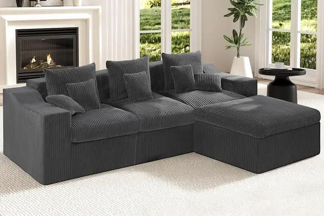 Main image of 101" Modular Couch Sectionals with Ottoman, Big Comfy Cloud Couches, L Shaped 4 Seat Modular Sectional Sofa, Sectional Double Cushion Couches with Deep Seat for Living Room,No Assembly Required (Grey)