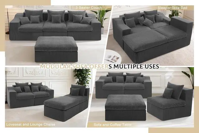 Alt view image 5 of 7 - 101" Modular Couch Sectionals with Ottoman, Big Comfy Cloud Couches, L Shaped 4 Seat Modular Sectional Sofa, Sectional Double Cushion Couches with Deep Seat for Living Room,No Assembly Required (Grey)