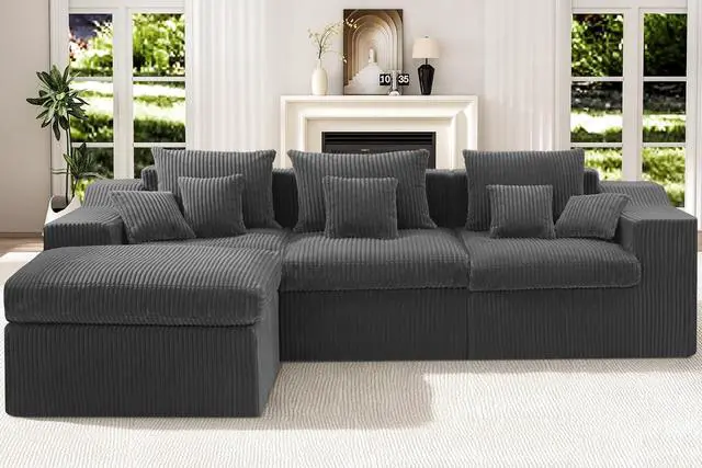 Alt view image 3 of 7 - 101" Modular Couch Sectionals with Ottoman, Big Comfy Cloud Couches, L Shaped 4 Seat Modular Sectional Sofa, Sectional Double Cushion Couches with Deep Seat for Living Room,No Assembly Required (Grey)