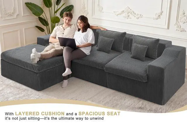 Alt view image 7 of 7 - 101" Modular Couch Sectionals with Ottoman, Big Comfy Cloud Couches, L Shaped 4 Seat Modular Sectional Sofa, Sectional Double Cushion Couches with Deep Seat for Living Room,No Assembly Required (Grey)