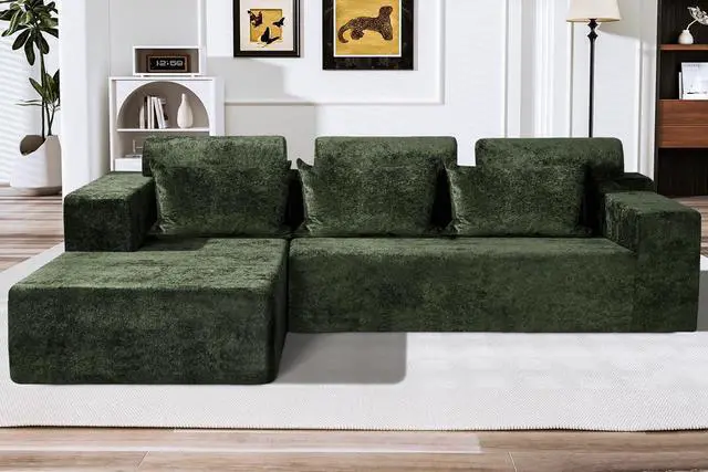 Main image of 105" L-Shape Modular Sectional Sofa Couch for Living Room,No Assembly Required,Modular Comfy Sofa with Deep Seat for Living Room Bedroom,Luxury Distressed Velvet(Left,Green)