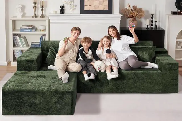 Alt view image 6 of 7 - 105" L-Shape Modular Sectional Sofa Couch for Living Room,No Assembly Required,Modular Comfy Sofa with Deep Seat for Living Room Bedroom,Luxury Distressed Velvet(Left,Green)
