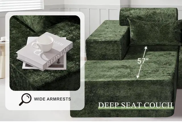 Alt view image 5 of 7 - 105" L-Shape Modular Sectional Sofa Couch for Living Room,No Assembly Required,Modular Comfy Sofa with Deep Seat for Living Room Bedroom,Luxury Distressed Velvet(Left,Green)