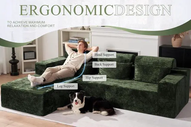 Alt view image 7 of 7 - 105" L-Shape Modular Sectional Sofa Couch for Living Room,No Assembly Required,Modular Comfy Sofa with Deep Seat for Living Room Bedroom,Luxury Distressed Velvet(Left,Green)
