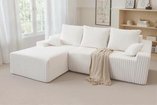 Alt view image 3 of 7 - 94'' Cloud Sectional Couch, Boneless Sofa with Deep Seat, Modular Comfy L-Shape Couch with Chaise for Living Room Bedroom, No Assembly Required(Beige,Left Facing Chaise)