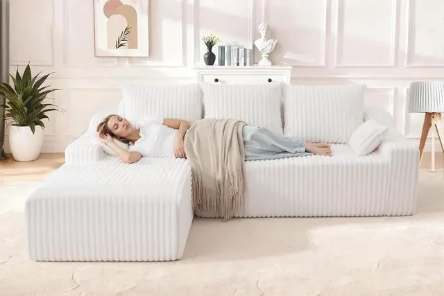Alt view image 4 of 7 - 94'' Cloud Sectional Couch, Boneless Sofa with Deep Seat, Modular Comfy L-Shape Couch with Chaise for Living Room Bedroom, No Assembly Required(Beige,Left Facing Chaise)