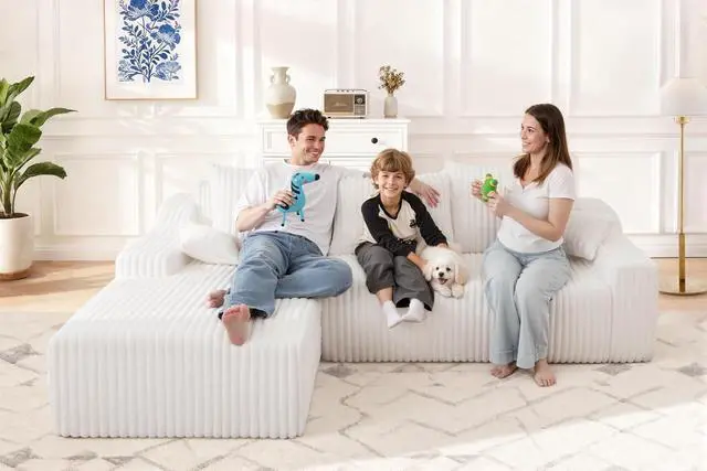 Alt view image 5 of 7 - 94'' Cloud Sectional Couch, Boneless Sofa with Deep Seat, Modular Comfy L-Shape Couch with Chaise for Living Room Bedroom, No Assembly Required(Beige,Left Facing Chaise)