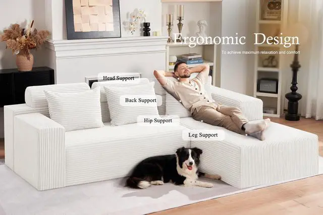 Alt view image 3 of 7 - Sectional Couches for Living Room,No Assembly L Shaped Couch 105" Modular Sectional Sofa Couch with Deep Seat,Cloud Couches Furniture Sets for Apartment,Corduroy (Beige, Right Facing)