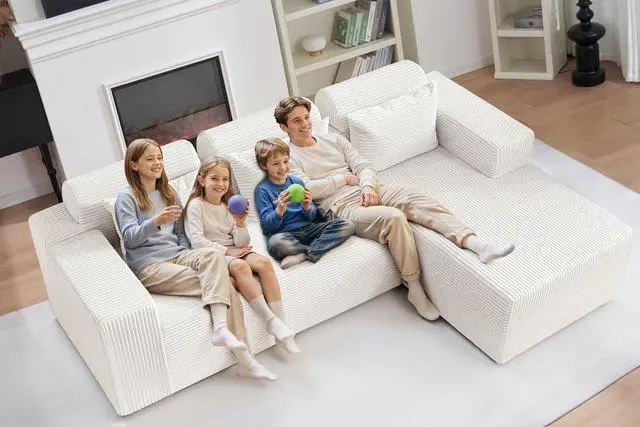 Alt view image 5 of 7 - Sectional Couches for Living Room,No Assembly L Shaped Couch 105" Modular Sectional Sofa Couch with Deep Seat,Cloud Couches Furniture Sets for Apartment,Corduroy (Beige, Right Facing)
