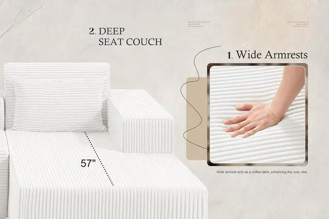 Alt view image 7 of 7 - Sectional Couches for Living Room,No Assembly L Shaped Couch 105" Modular Sectional Sofa Couch with Deep Seat,Cloud Couches Furniture Sets for Apartment,Corduroy (Beige, Right Facing)